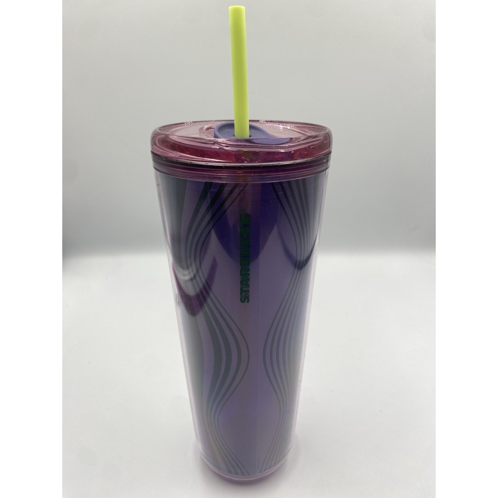 Starbucks 2024 Wavy Green Purple Plastic Hot & Cold Cup Venti Tumbler 24oz Nice!